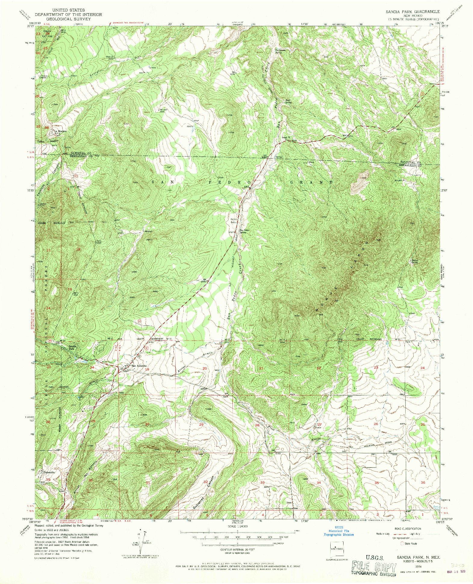 USGS 1:24000-SCALE QUADRANGLE FOR SANDIA PARK, NM 1954