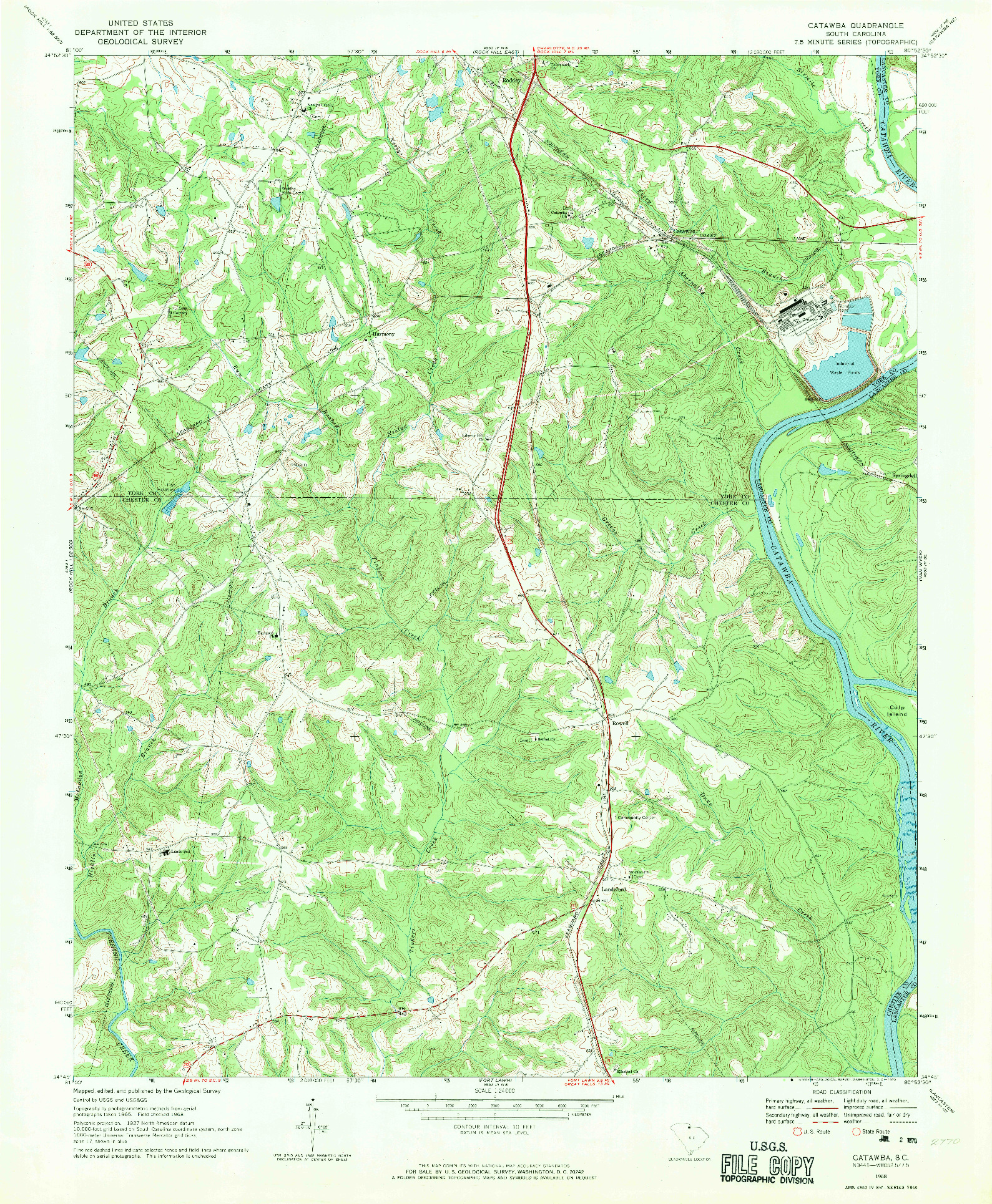 USGS 1:24000-SCALE QUADRANGLE FOR CATAWBA, SC 1968