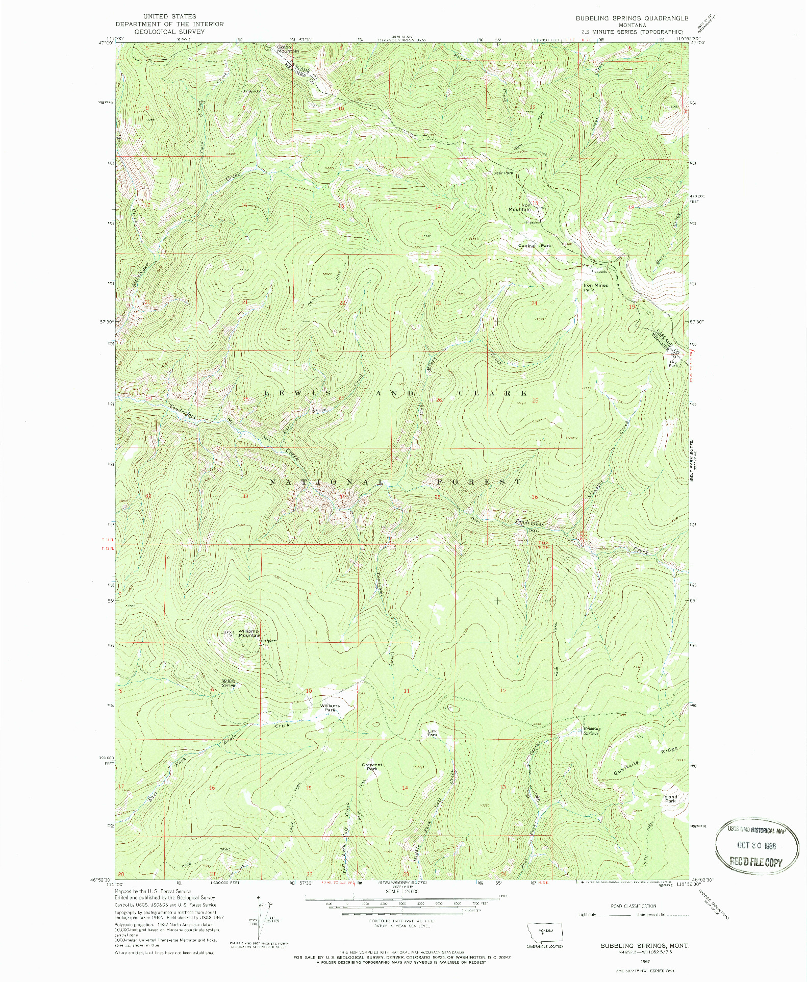 USGS 1:24000-SCALE QUADRANGLE FOR BUBBLING SPRINGS, MT 1967