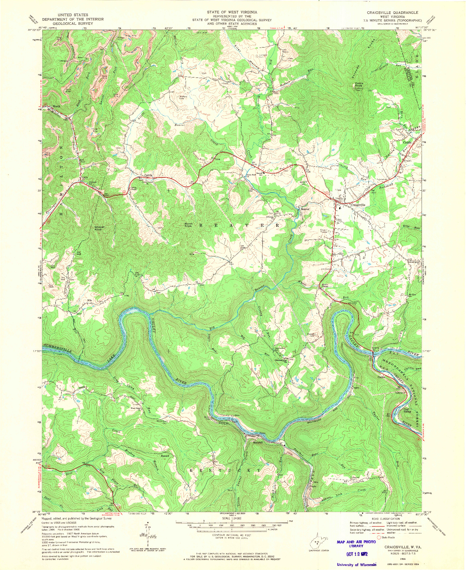 USGS 1:24000-SCALE QUADRANGLE FOR CRAIGSVILLE, WV 1966