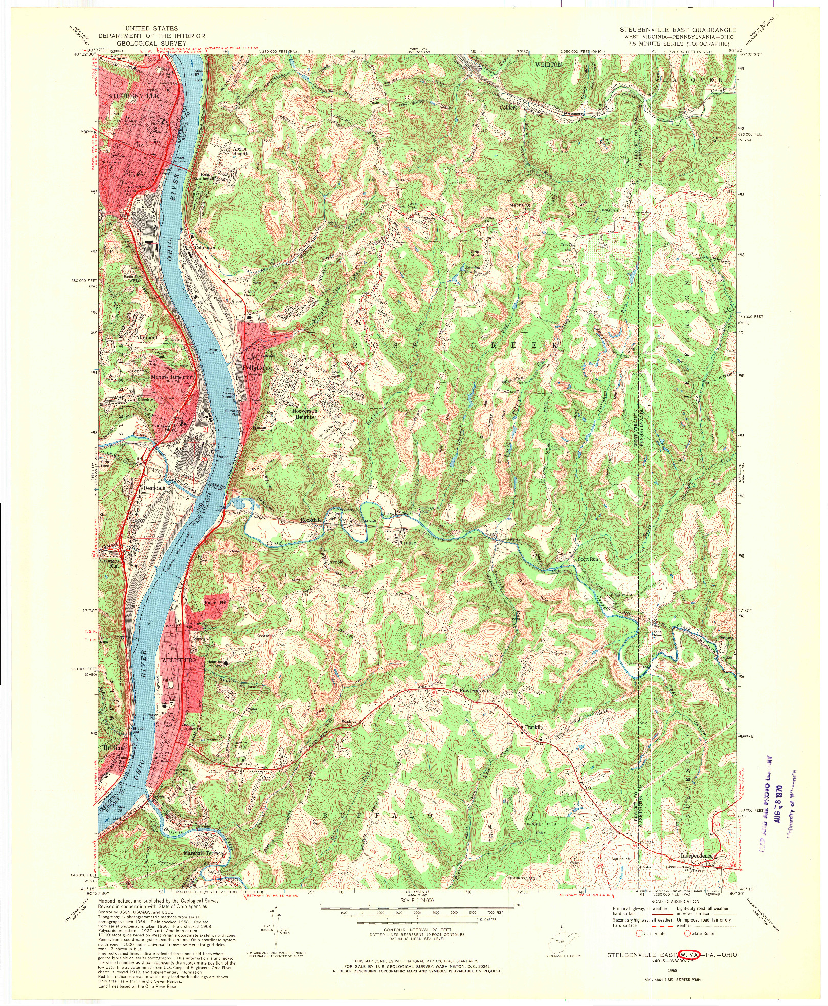 USGS 1:24000-SCALE QUADRANGLE FOR STEUBENVILLE EAST, WV 1968