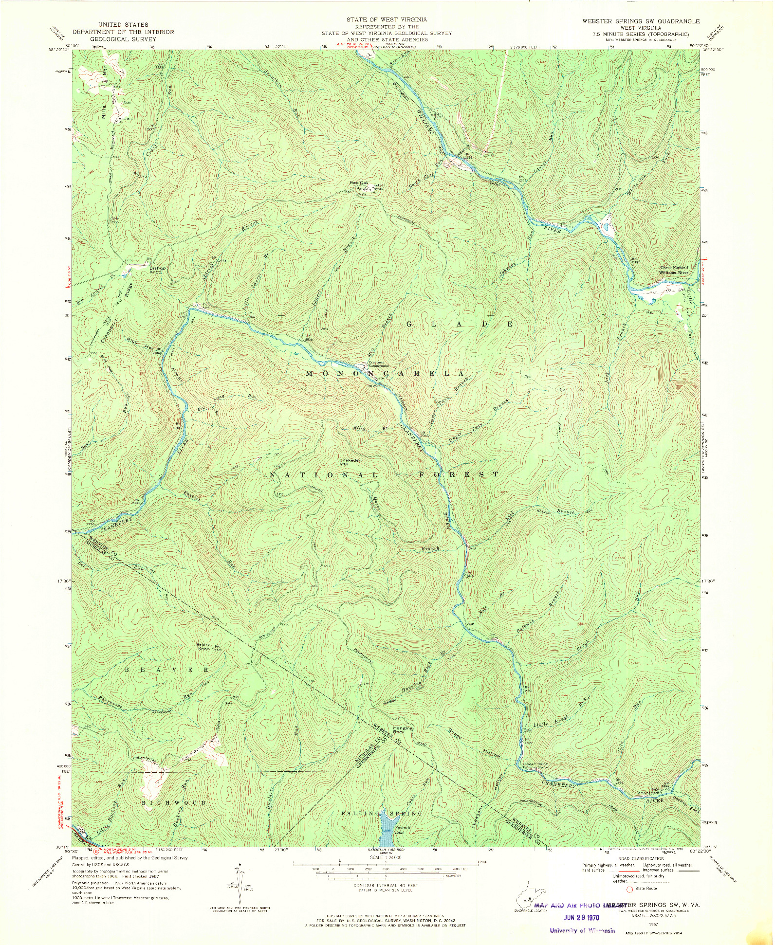 USGS 1:24000-SCALE QUADRANGLE FOR WEBSTER SPRINGS SW, WV 1967