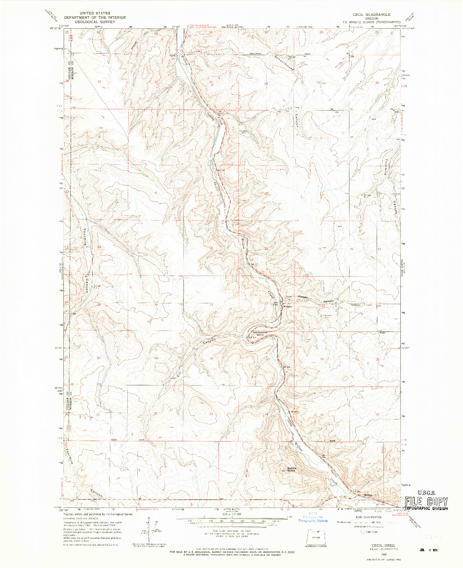 USGS 1:24000-SCALE QUADRANGLE FOR CECIL, OR 1968