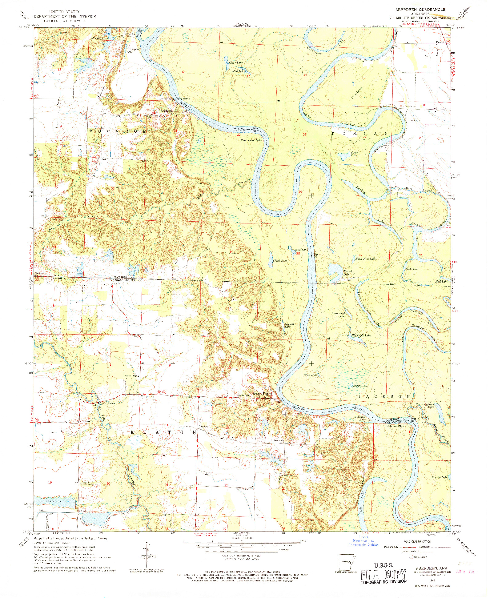 USGS 1:24000-SCALE QUADRANGLE FOR ABERDEEN, AR 1968