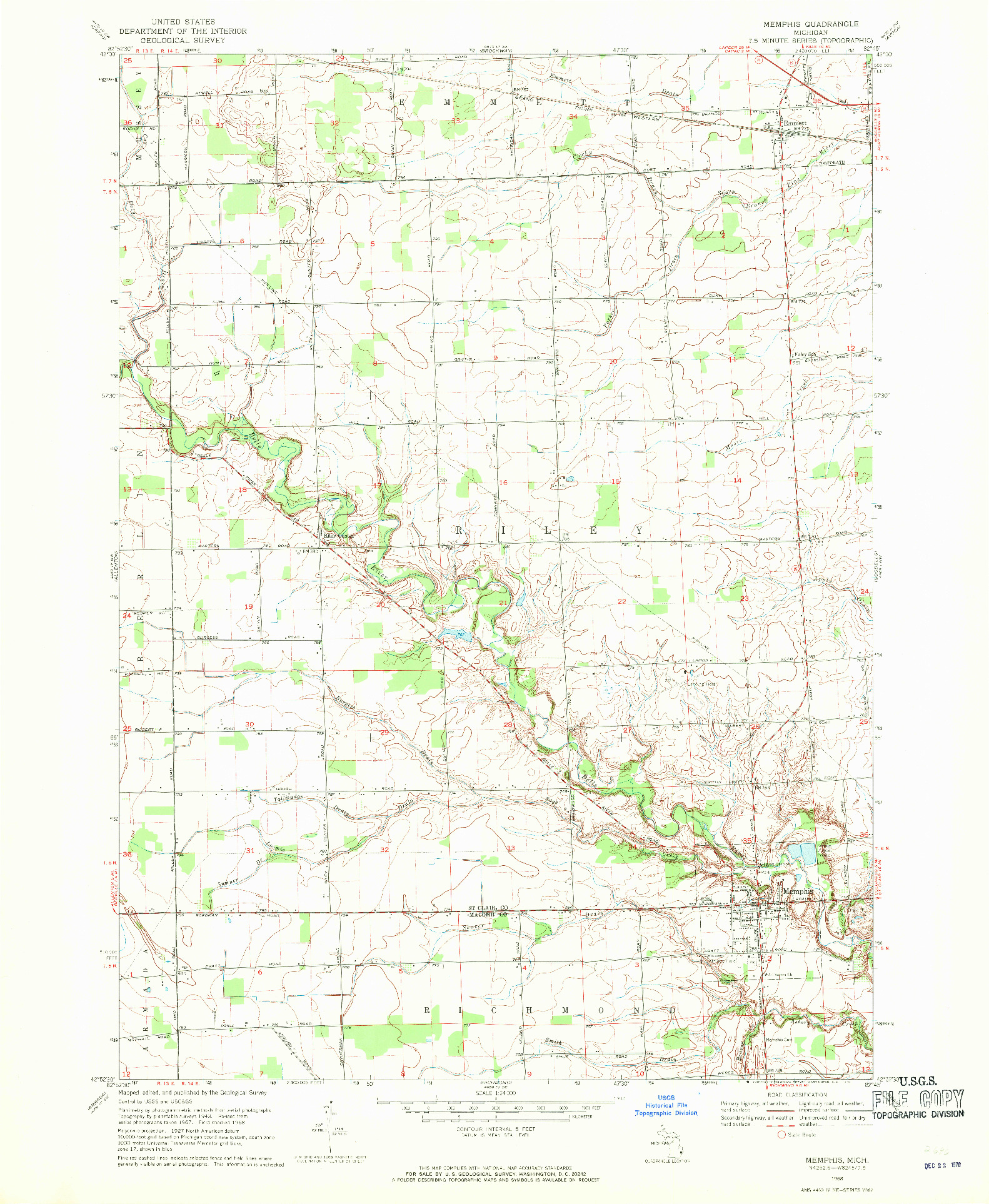 USGS 1:24000-SCALE QUADRANGLE FOR MEMPHIS, MI 1968