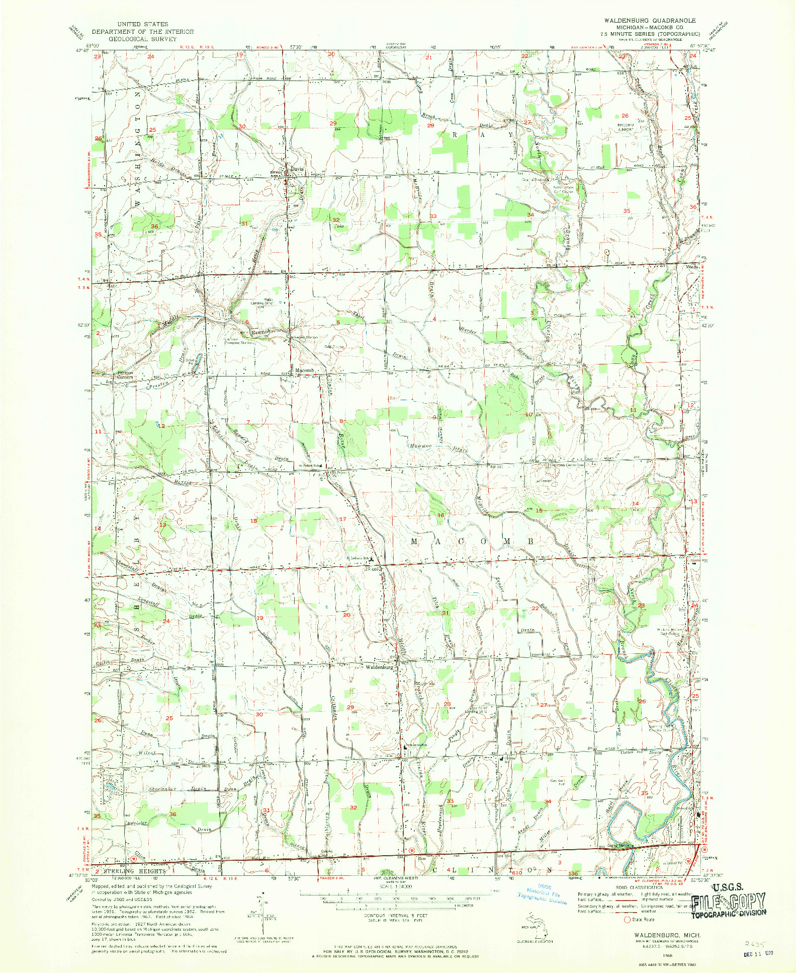 USGS 1:24000-SCALE QUADRANGLE FOR WALDENBURG, MI 1968