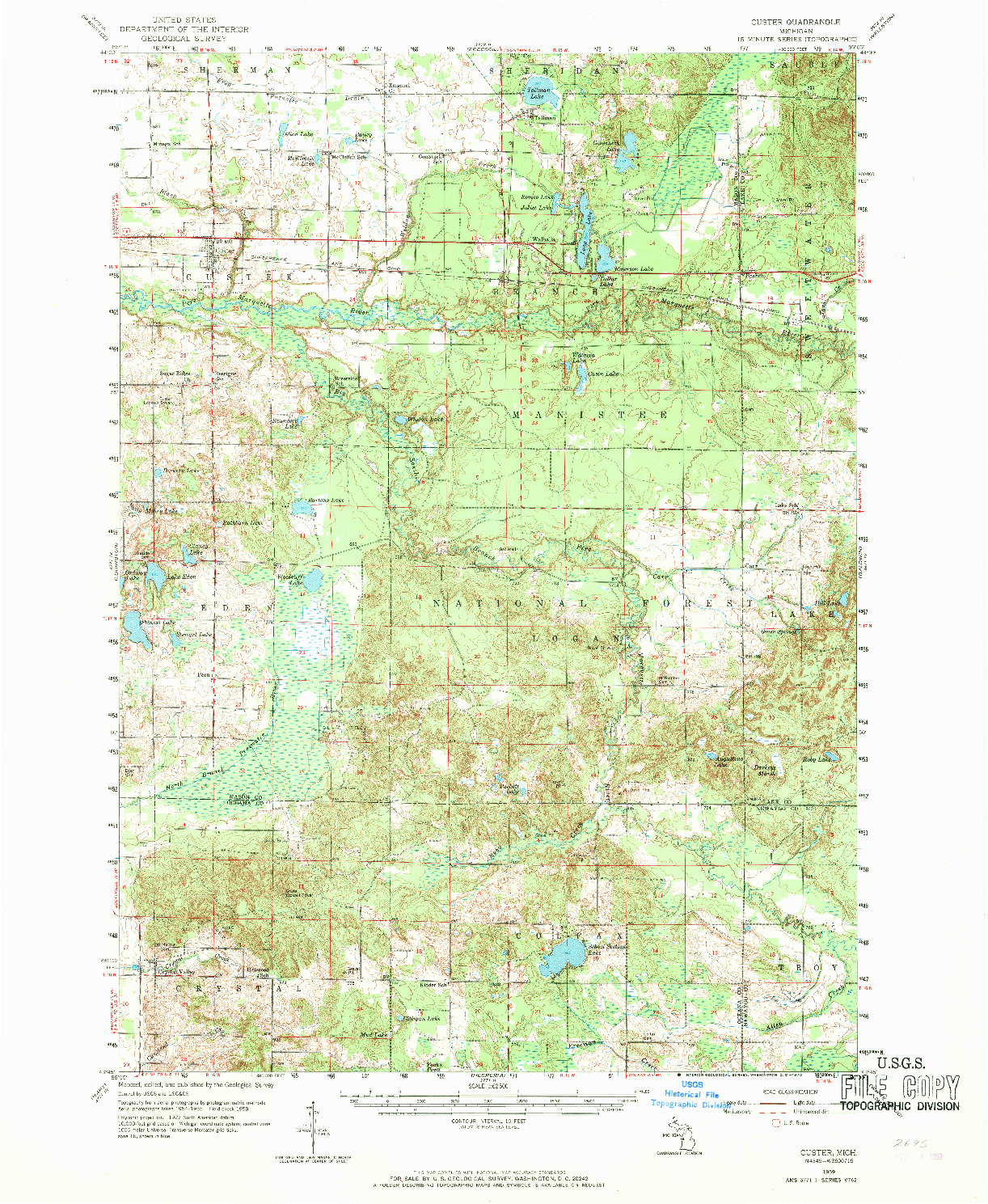 USGS 1:62500-SCALE QUADRANGLE FOR CUSTER, MI 1959