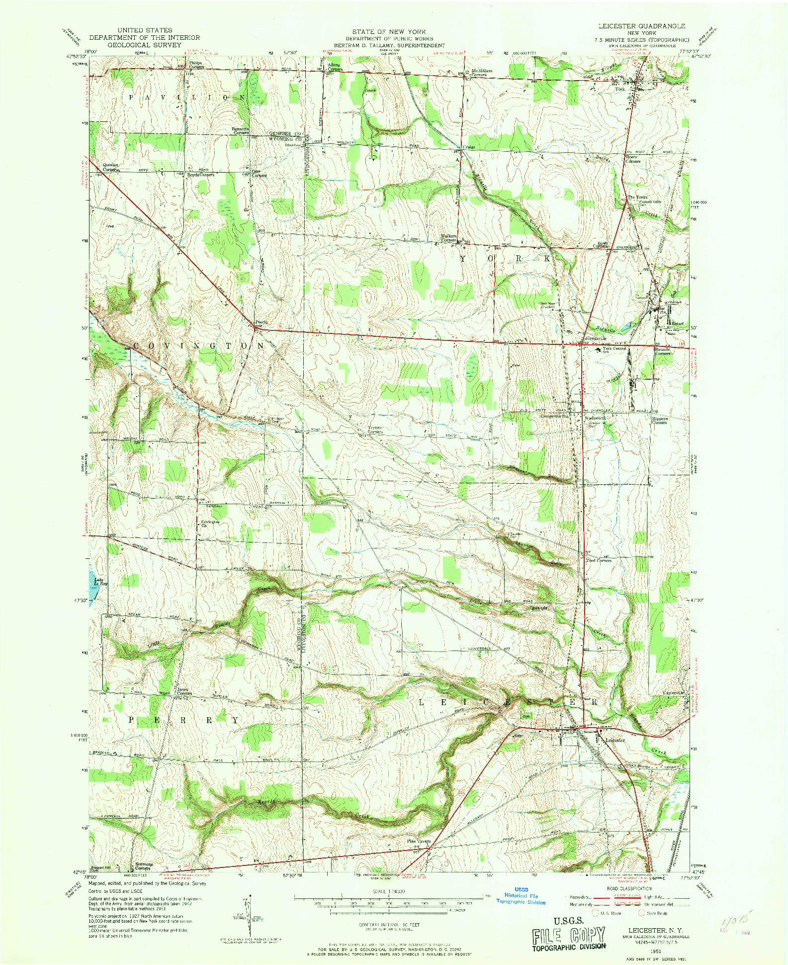 USGS 1:24000-SCALE QUADRANGLE FOR LEICESTER, NY 1951
