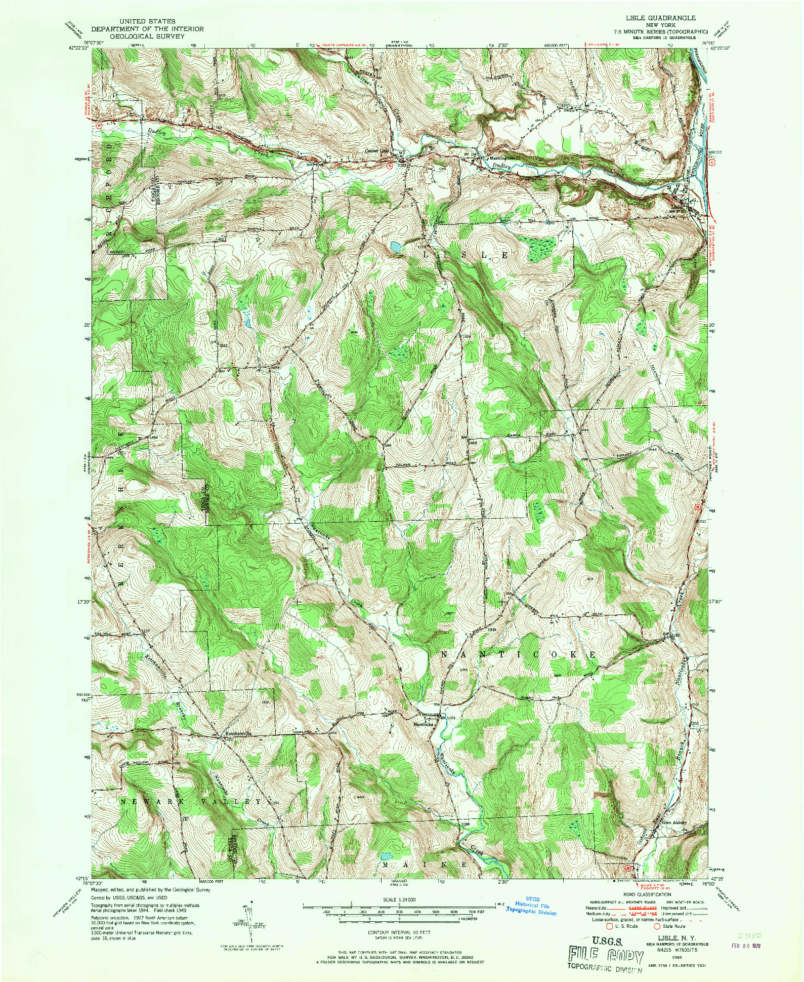 USGS 1:24000-SCALE QUADRANGLE FOR LISLE, NY 1949