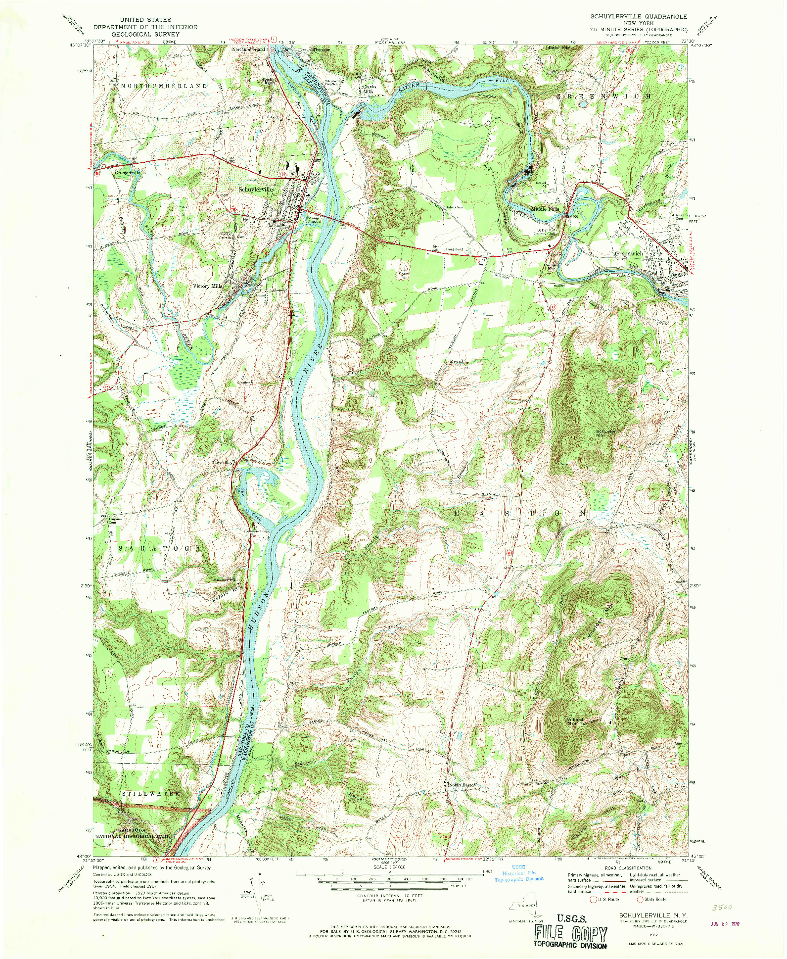 USGS 1:24000-SCALE QUADRANGLE FOR SCHUYLERVILLE, NY 1967