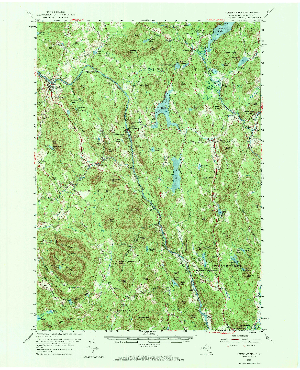 USGS 1:62500-SCALE QUADRANGLE FOR NORTH CREEK, NY 1958
