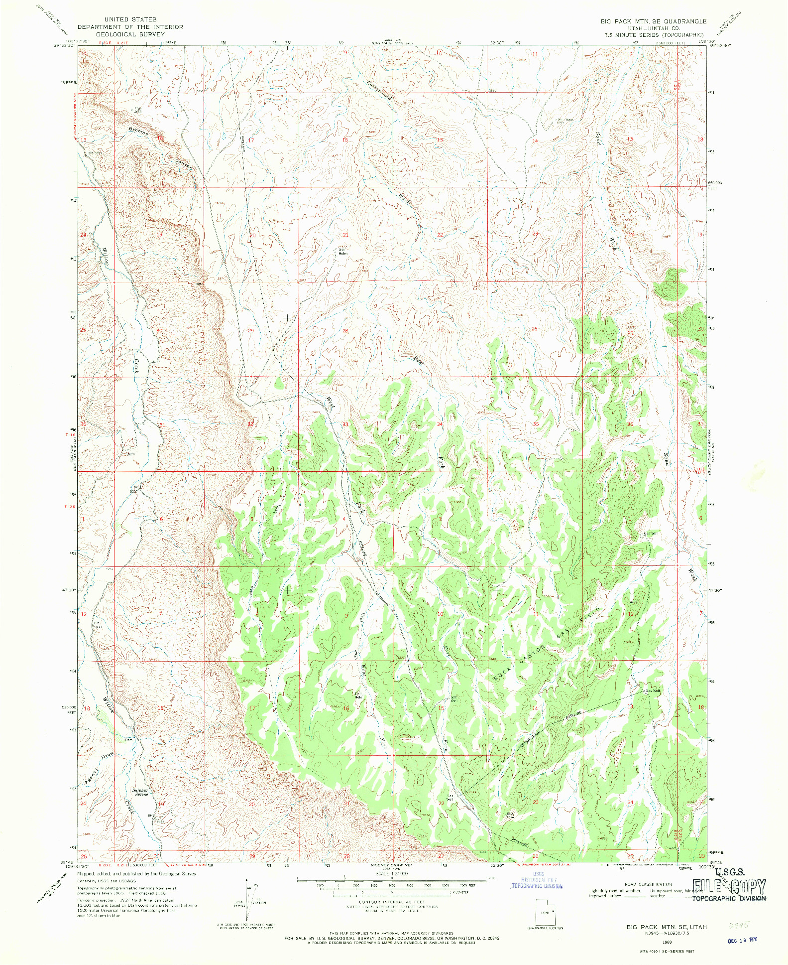 USGS 1:24000-SCALE QUADRANGLE FOR BIG PACK MTN. SE, UT 1968