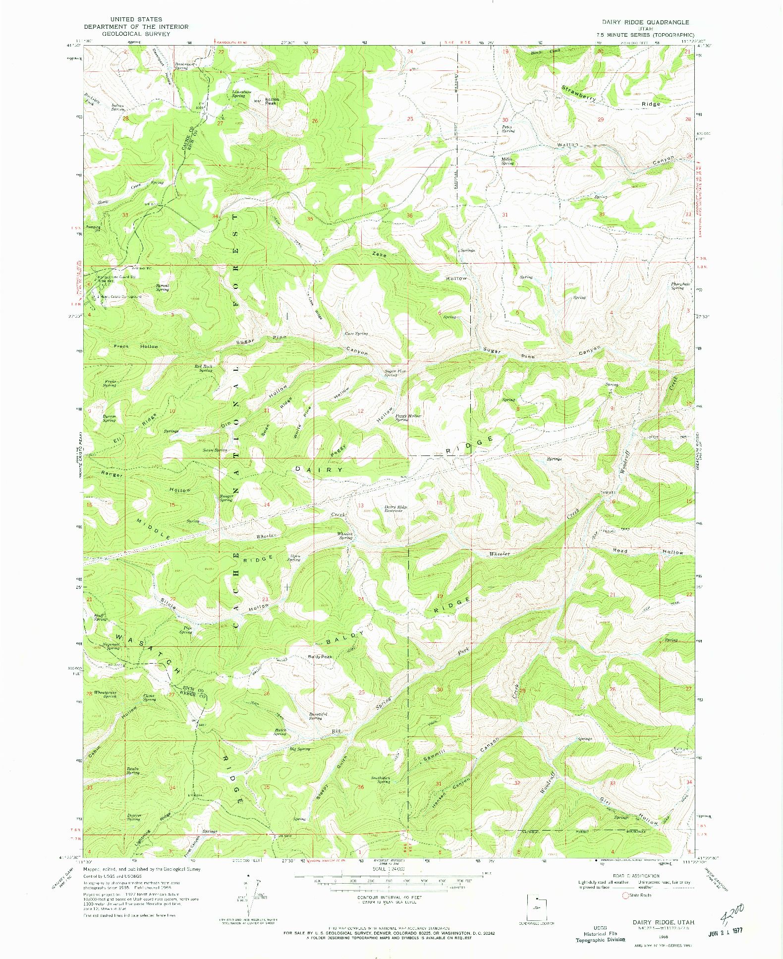 USGS 1:24000-SCALE QUADRANGLE FOR DAIRY RIDGE, UT 1968