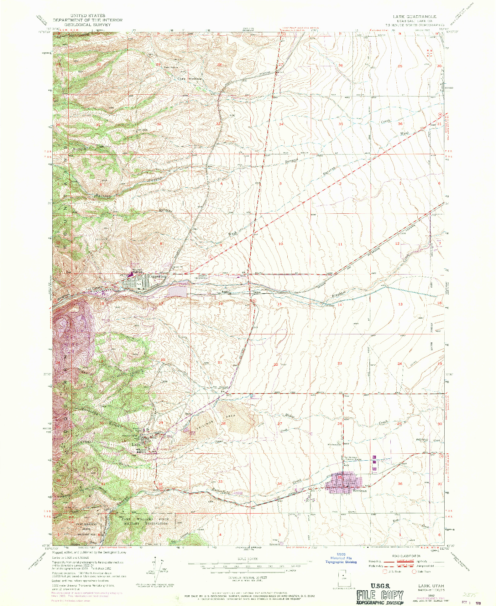 USGS 1:24000-SCALE QUADRANGLE FOR LARK, UT 1952