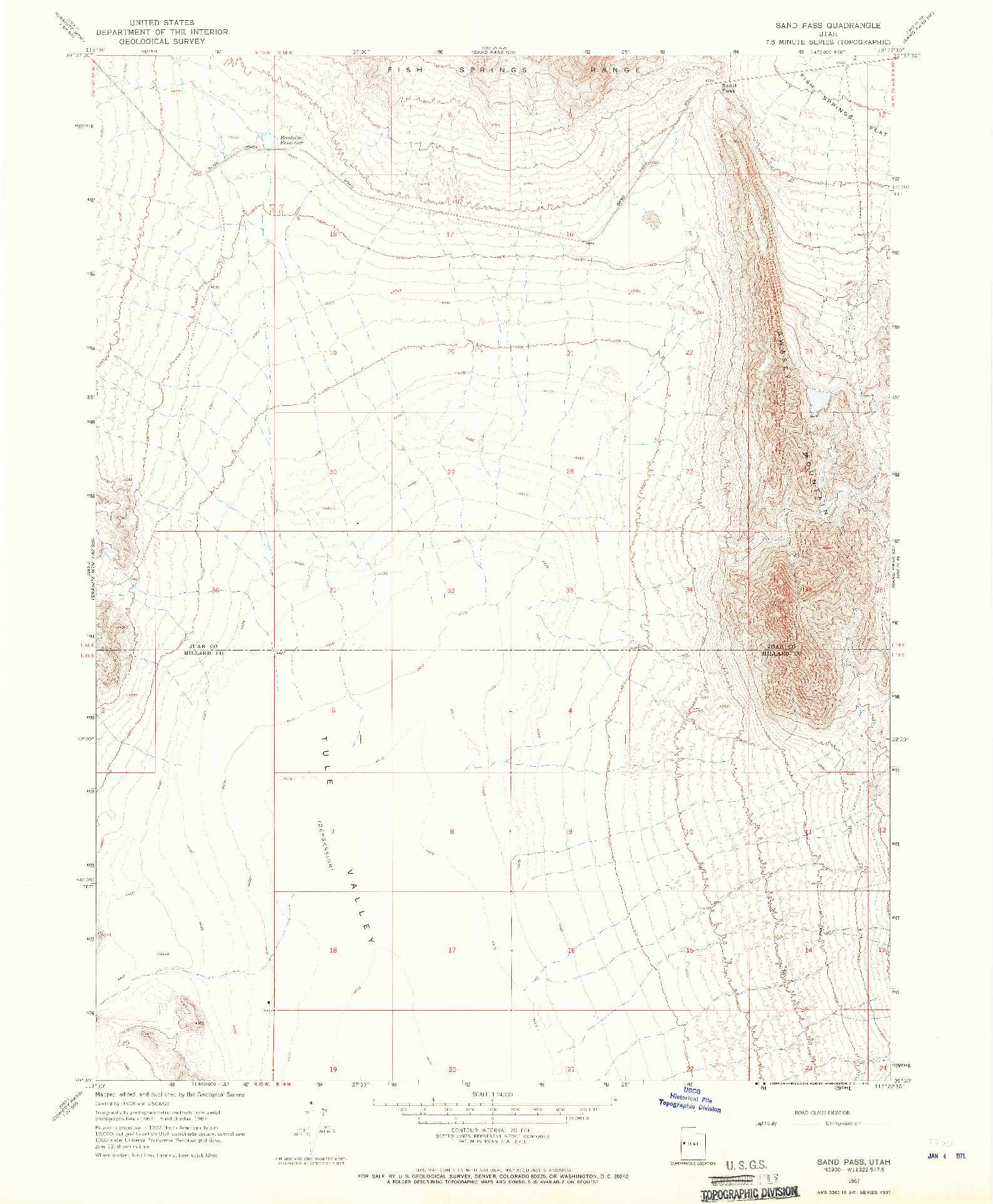 USGS 1:24000-SCALE QUADRANGLE FOR SAND PASS, UT 1967