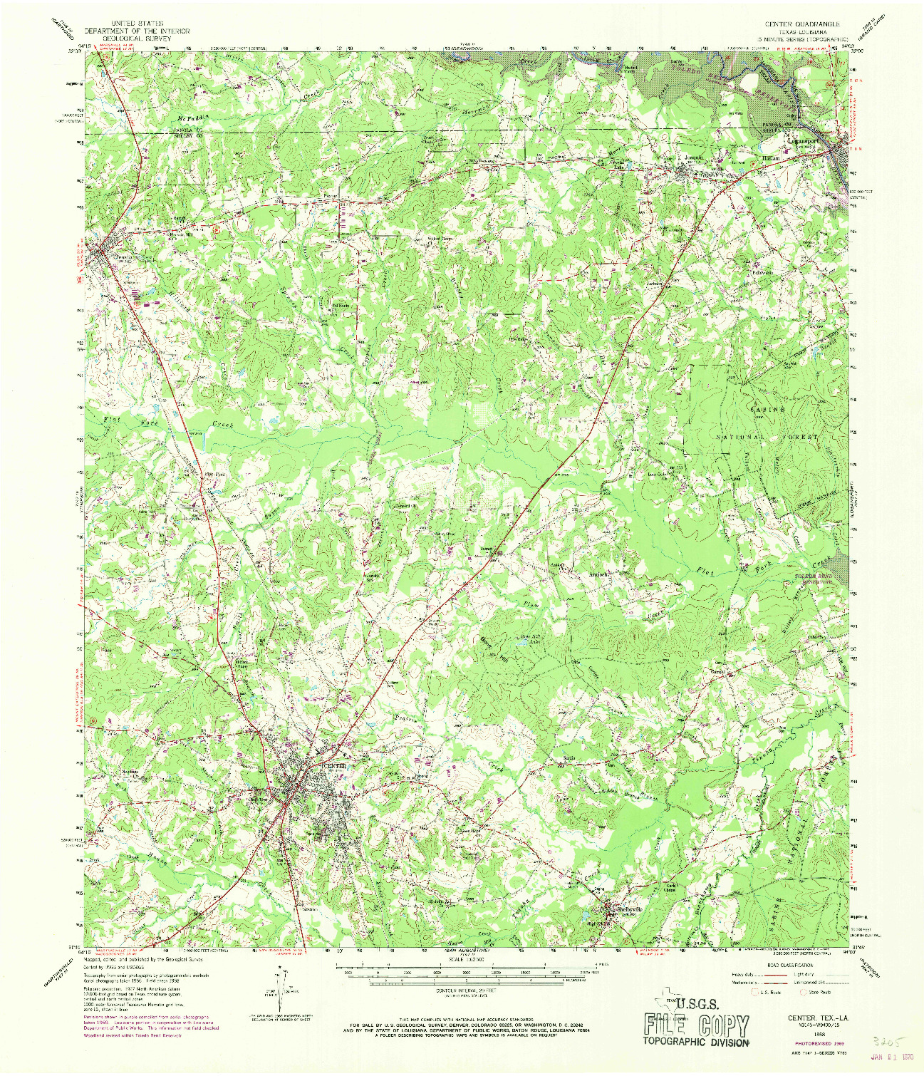 USGS 1:62500-SCALE QUADRANGLE FOR CENTER, TX 1958