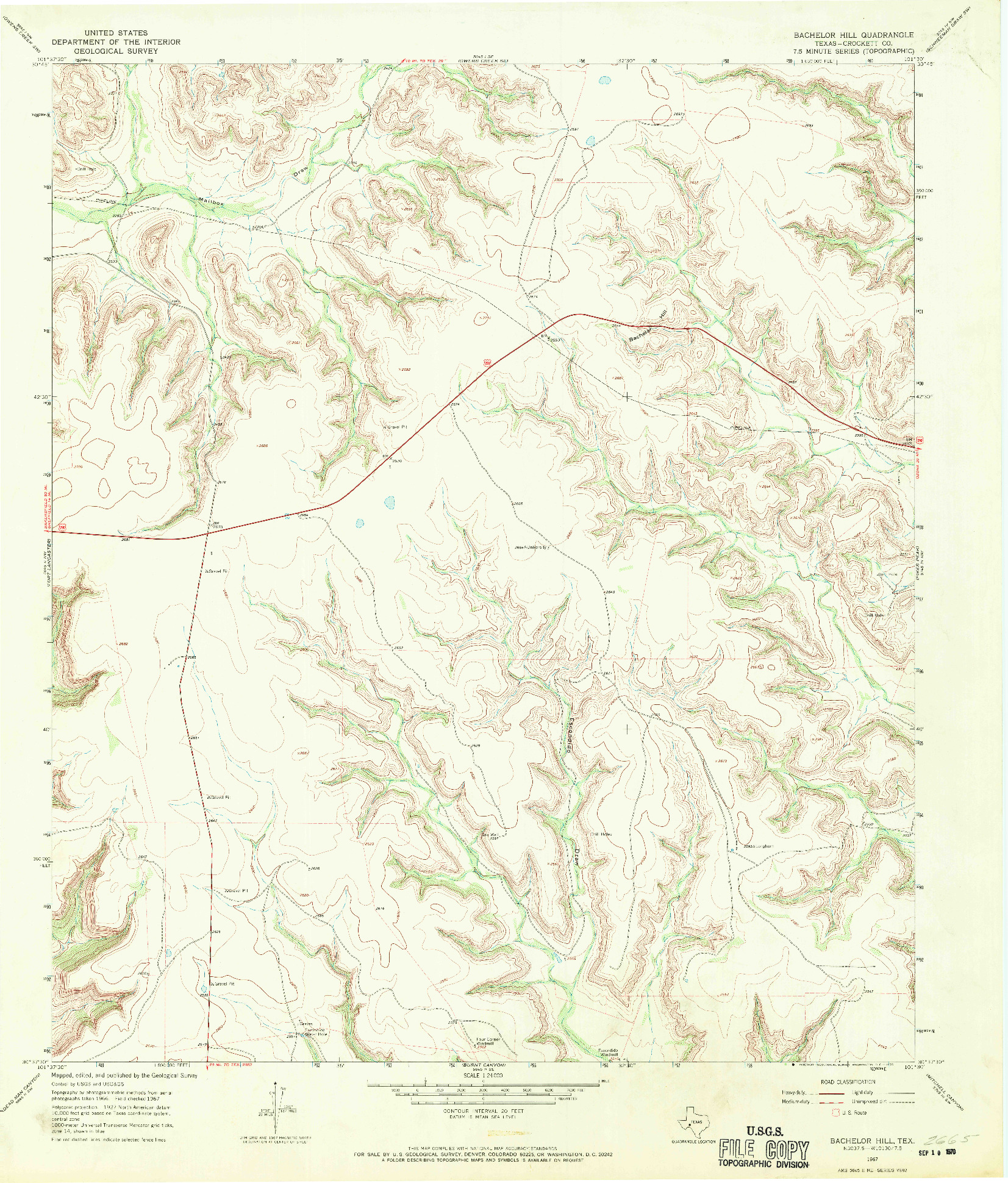 USGS 1:24000-SCALE QUADRANGLE FOR BACHELOR HILL, TX 1967