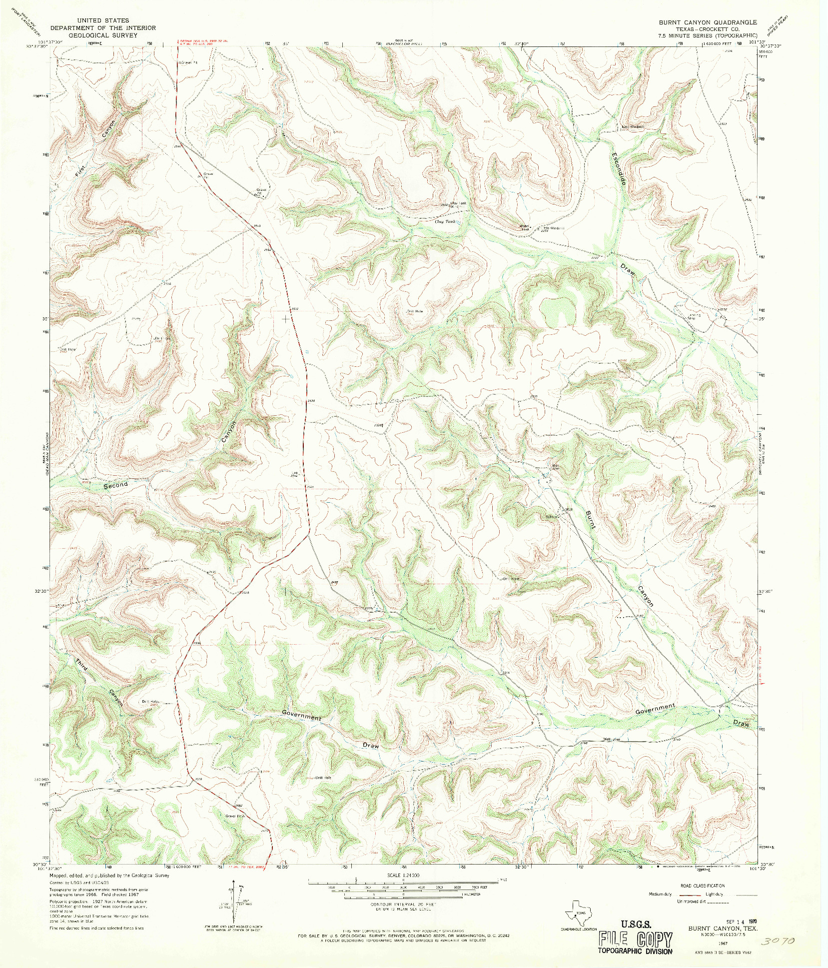 USGS 1:24000-SCALE QUADRANGLE FOR BURNT CANYON, TX 1967