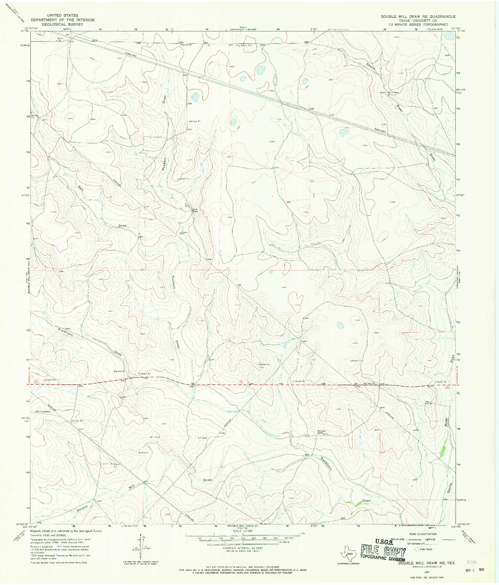 USGS 1:24000-SCALE QUADRANGLE FOR DOUBLE MILL DRAW NE, TX 1967