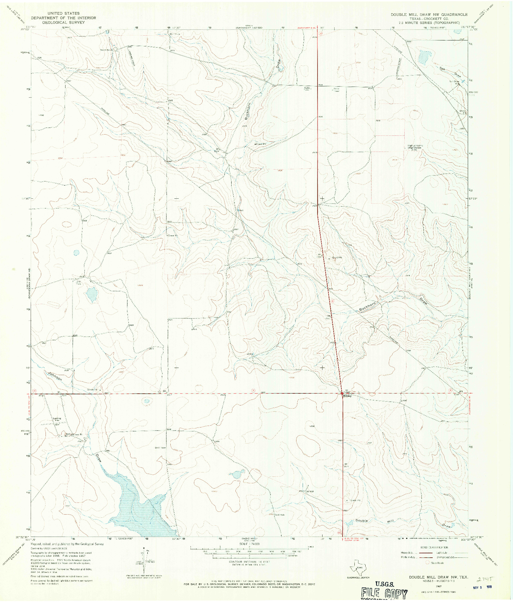 USGS 1:24000-SCALE QUADRANGLE FOR DOUBLE MILL DRAW NW, TX 1967