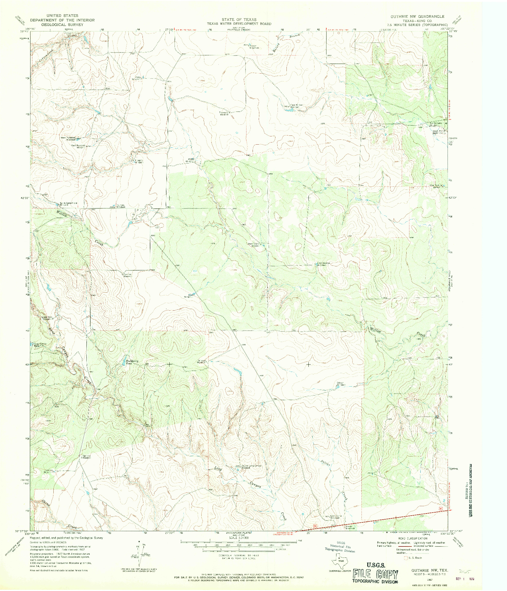 USGS 1:24000-SCALE QUADRANGLE FOR GUTHRIE NW, TX 1967