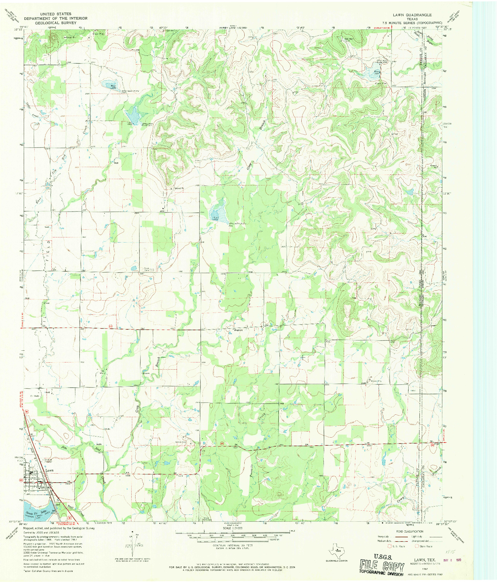 USGS 1:24000-SCALE QUADRANGLE FOR LAWN, TX 1967
