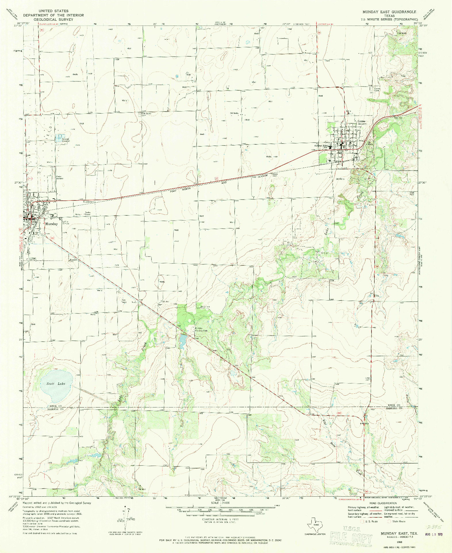 USGS 1:24000-SCALE QUADRANGLE FOR MUNDAY EAST, TX 1968