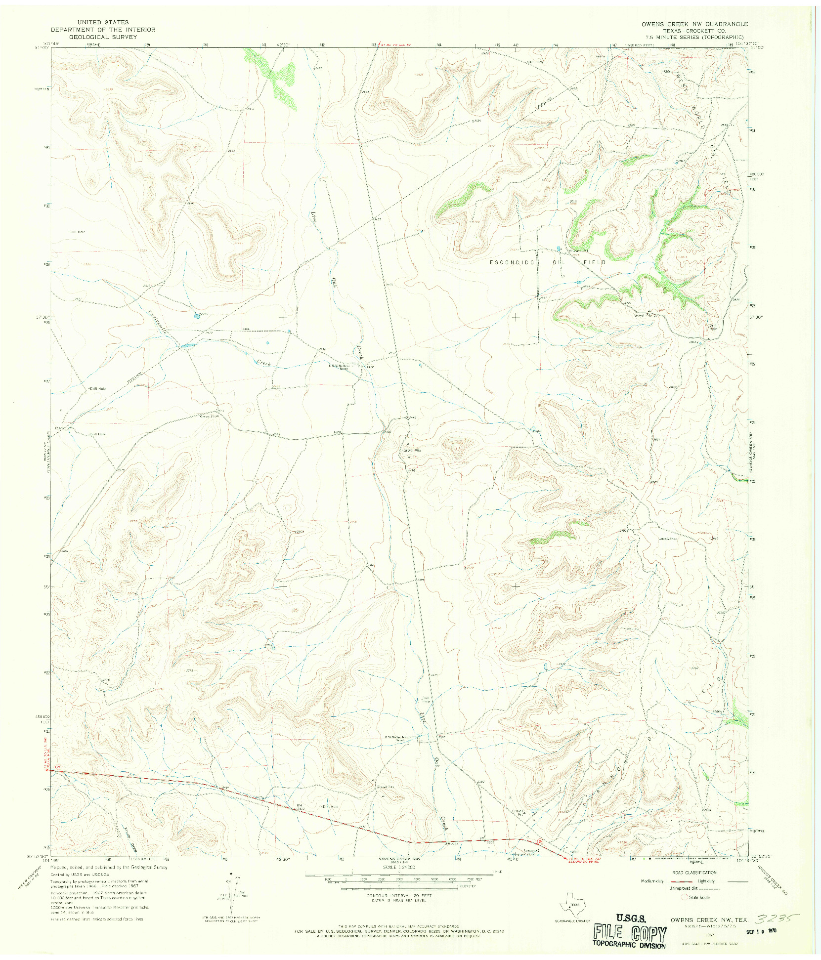 USGS 1:24000-SCALE QUADRANGLE FOR OWENS CREEK NW, TX 1967