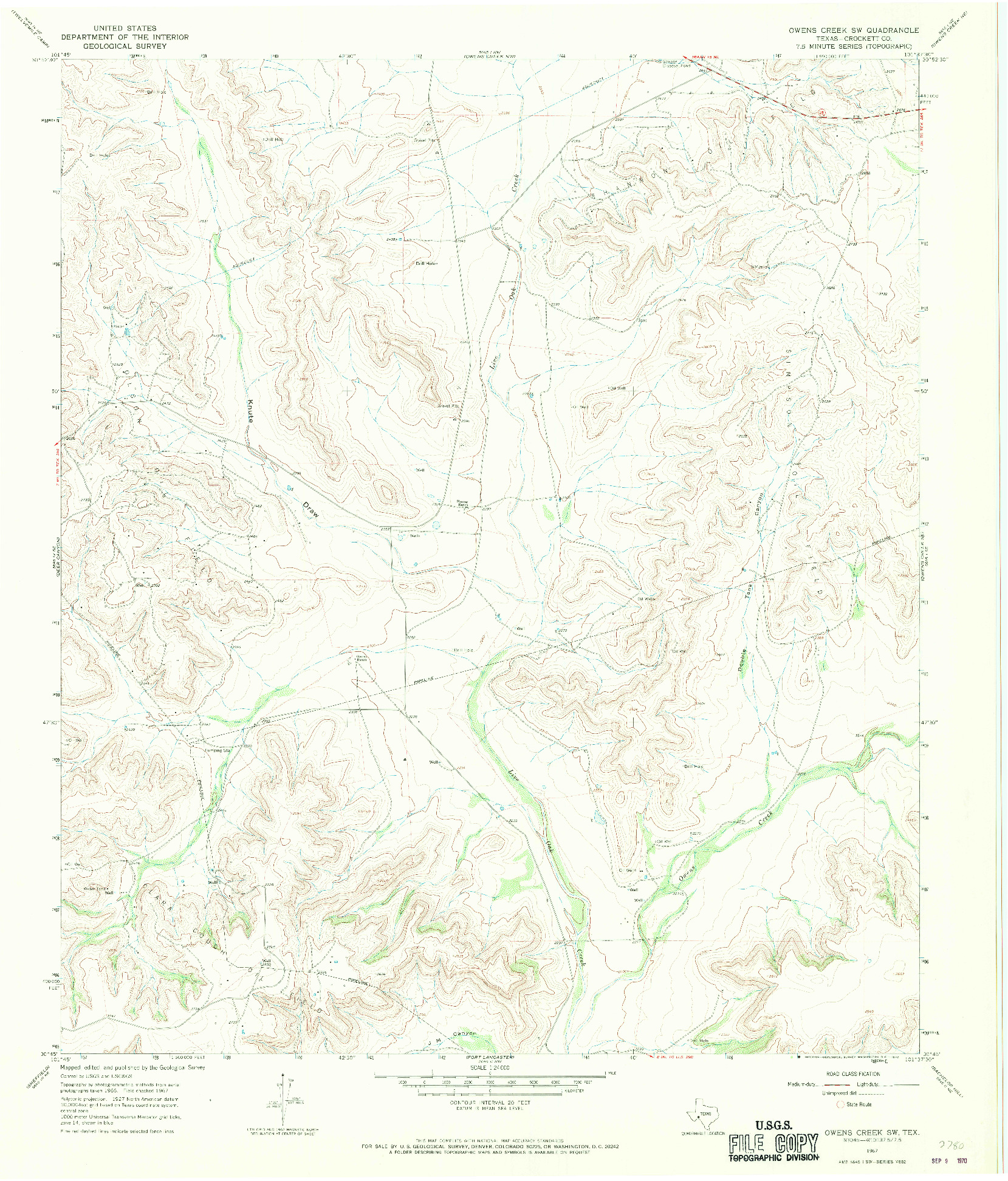 USGS 1:24000-SCALE QUADRANGLE FOR OWENS CREEK SW, TX 1967