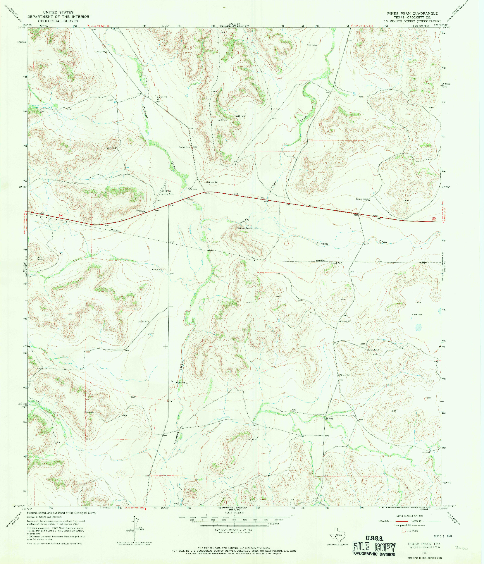 USGS 1:24000-SCALE QUADRANGLE FOR PIKES PEAK, TX 1967