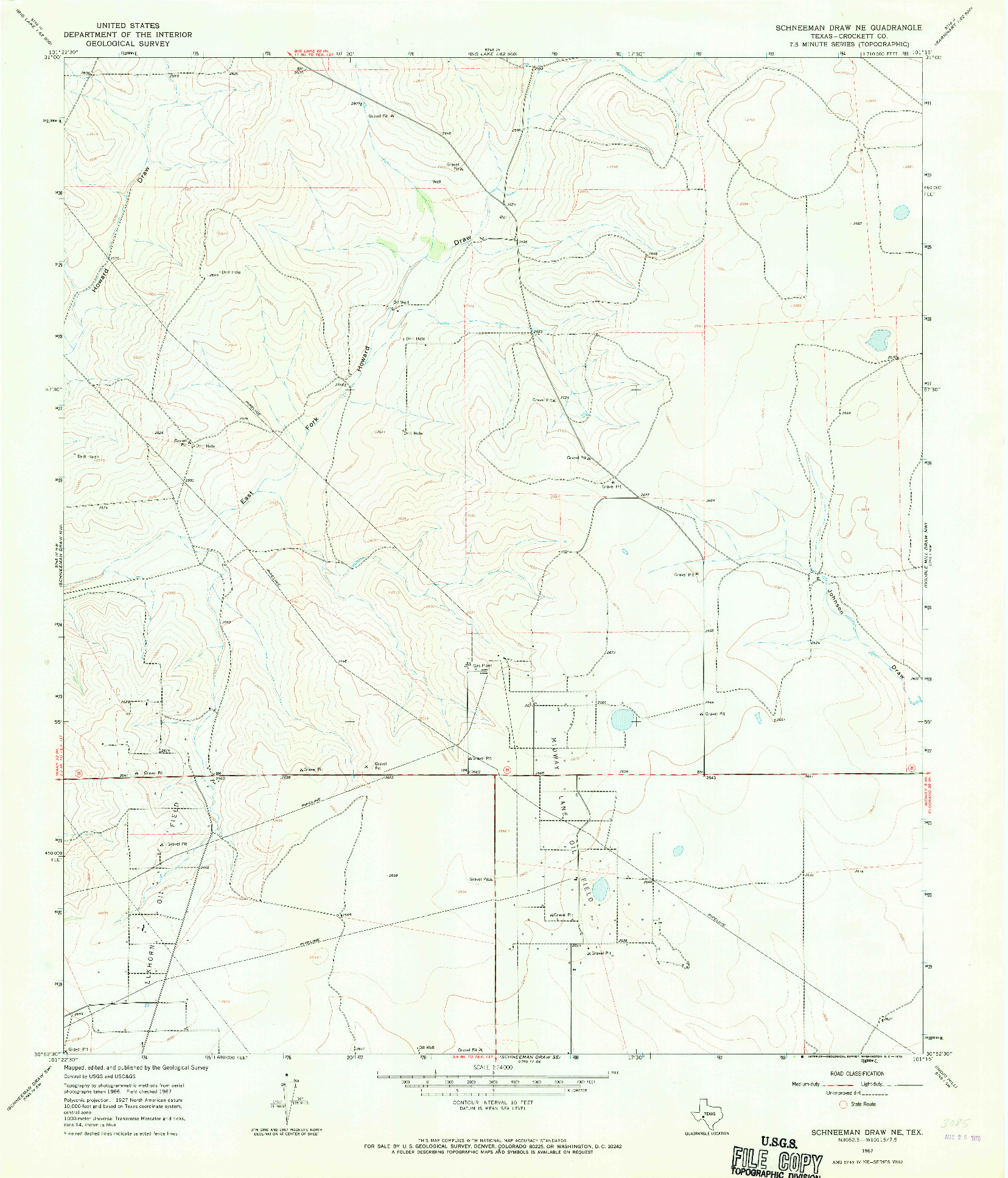 USGS 1:24000-SCALE QUADRANGLE FOR SCHNEEMAN DRAW NE, TX 1967