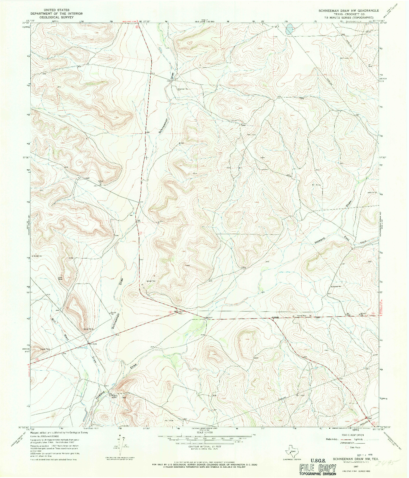 USGS 1:24000-SCALE QUADRANGLE FOR SCHNEEMAN DRAW NW, TX 1967