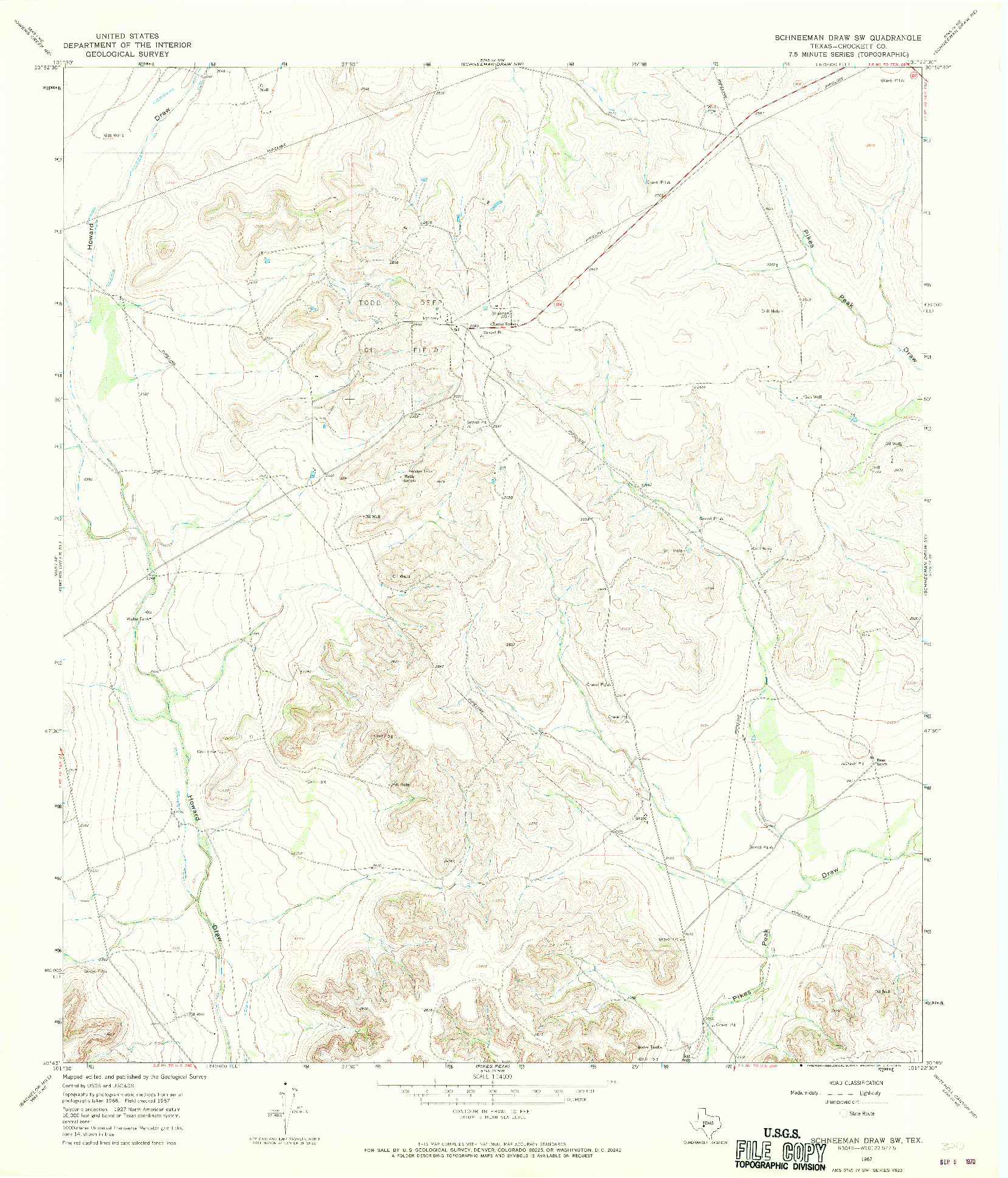 USGS 1:24000-SCALE QUADRANGLE FOR SCHNEEMAN DRAW SW, TX 1967