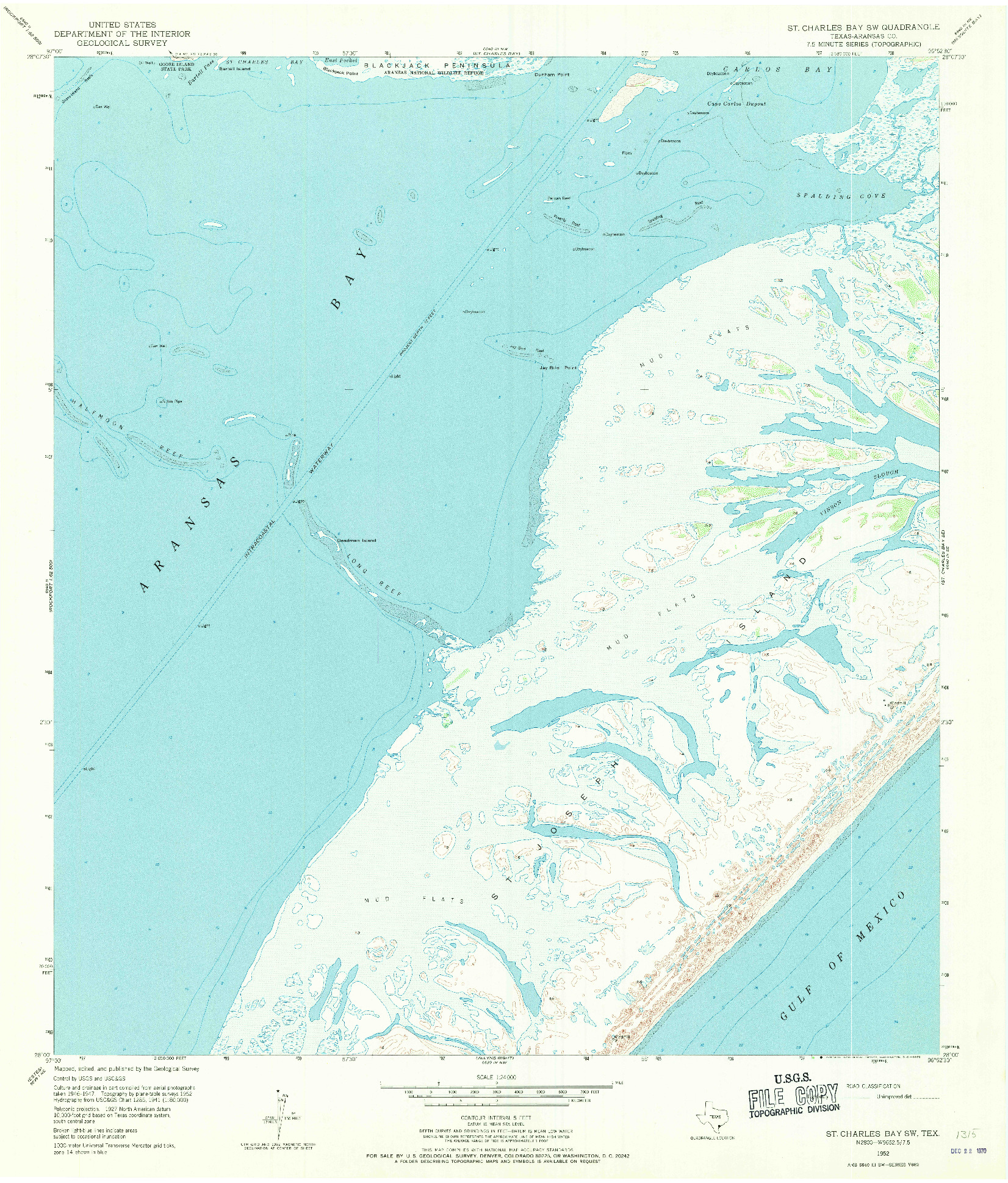USGS 1:24000-SCALE QUADRANGLE FOR ST. CHARLES BAY SW, TX 1952
