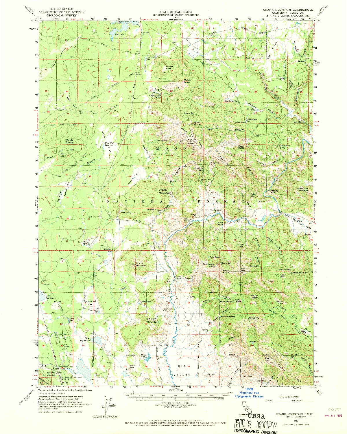 USGS 1:62500-SCALE QUADRANGLE FOR CRANK MOUNTAIN, CA 1962