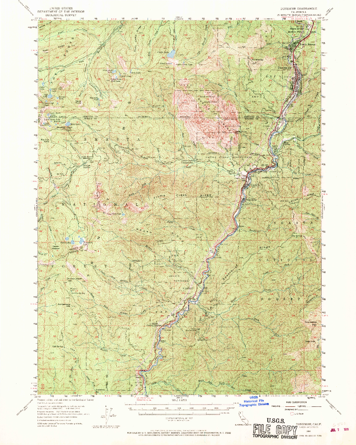 USGS 1:62500-SCALE QUADRANGLE FOR DUNSMUIR, CA 1954