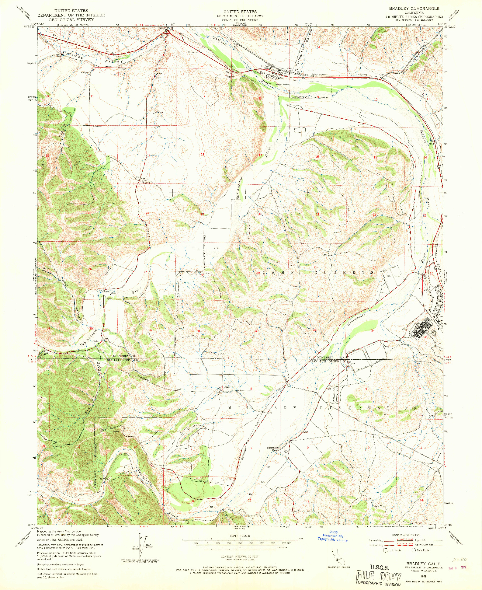 USGS 1:24000-SCALE QUADRANGLE FOR BRADLEY, CA 1949