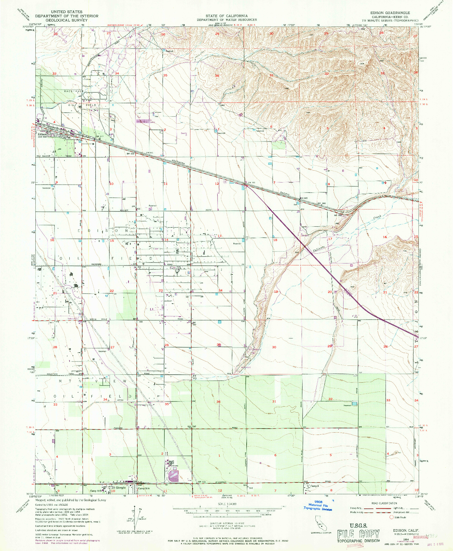 USGS 1:24000-SCALE QUADRANGLE FOR EDISON, CA 1954