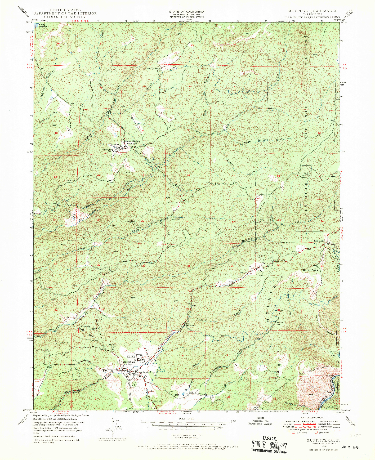 USGS 1:24000-SCALE QUADRANGLE FOR MURPHYS, CA 1948