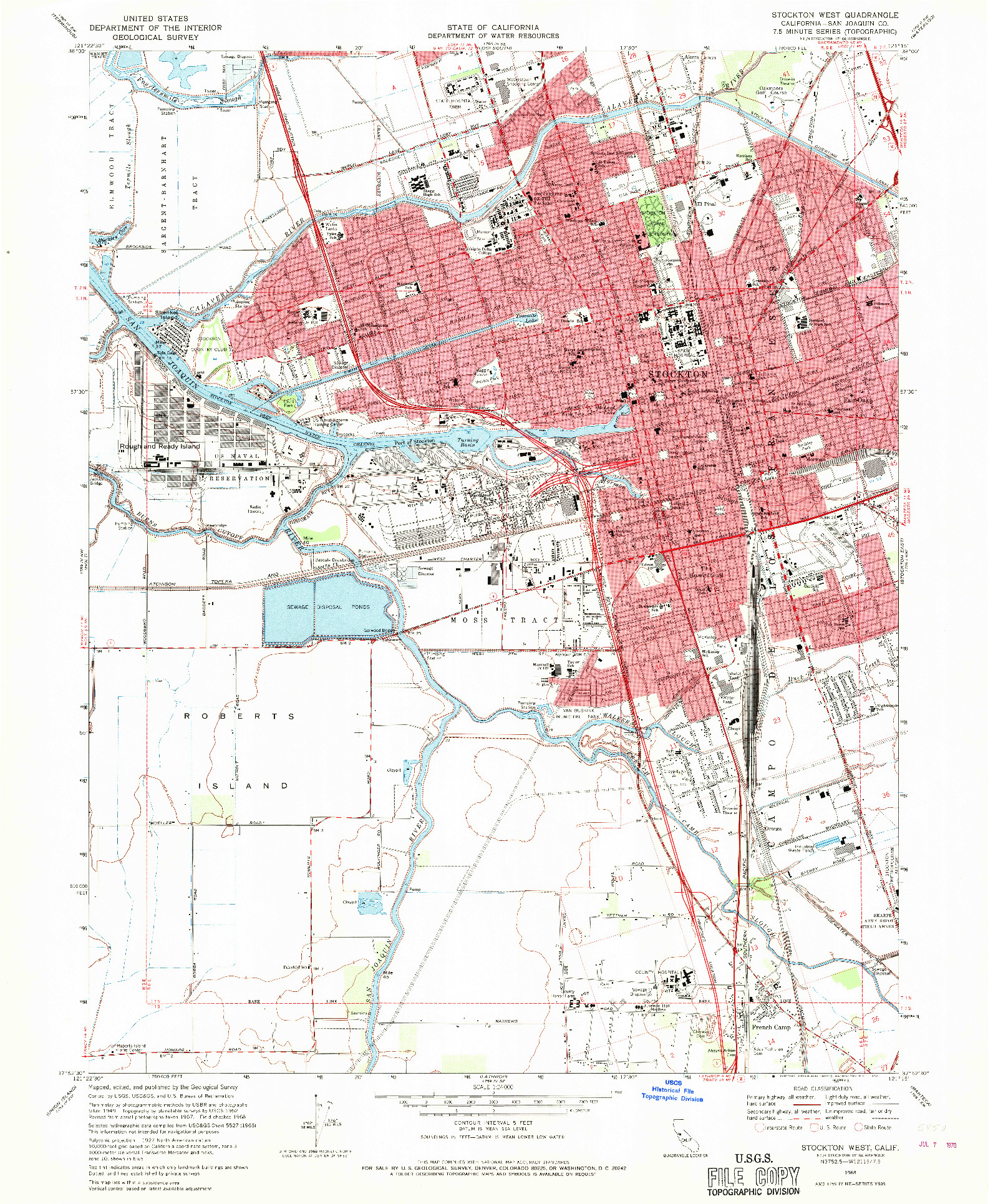 USGS 1:24000-SCALE QUADRANGLE FOR STOCKTON WEST, CA 1968