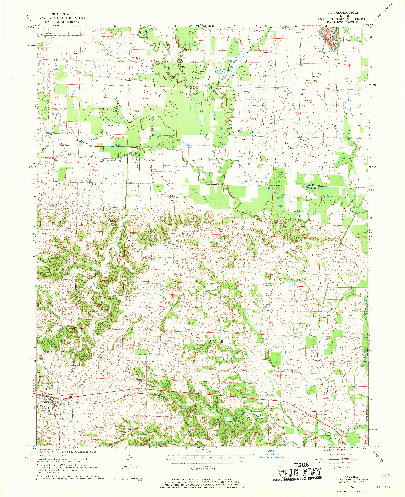 USGS 1:24000-SCALE QUADRANGLE FOR AVA, IL 1968