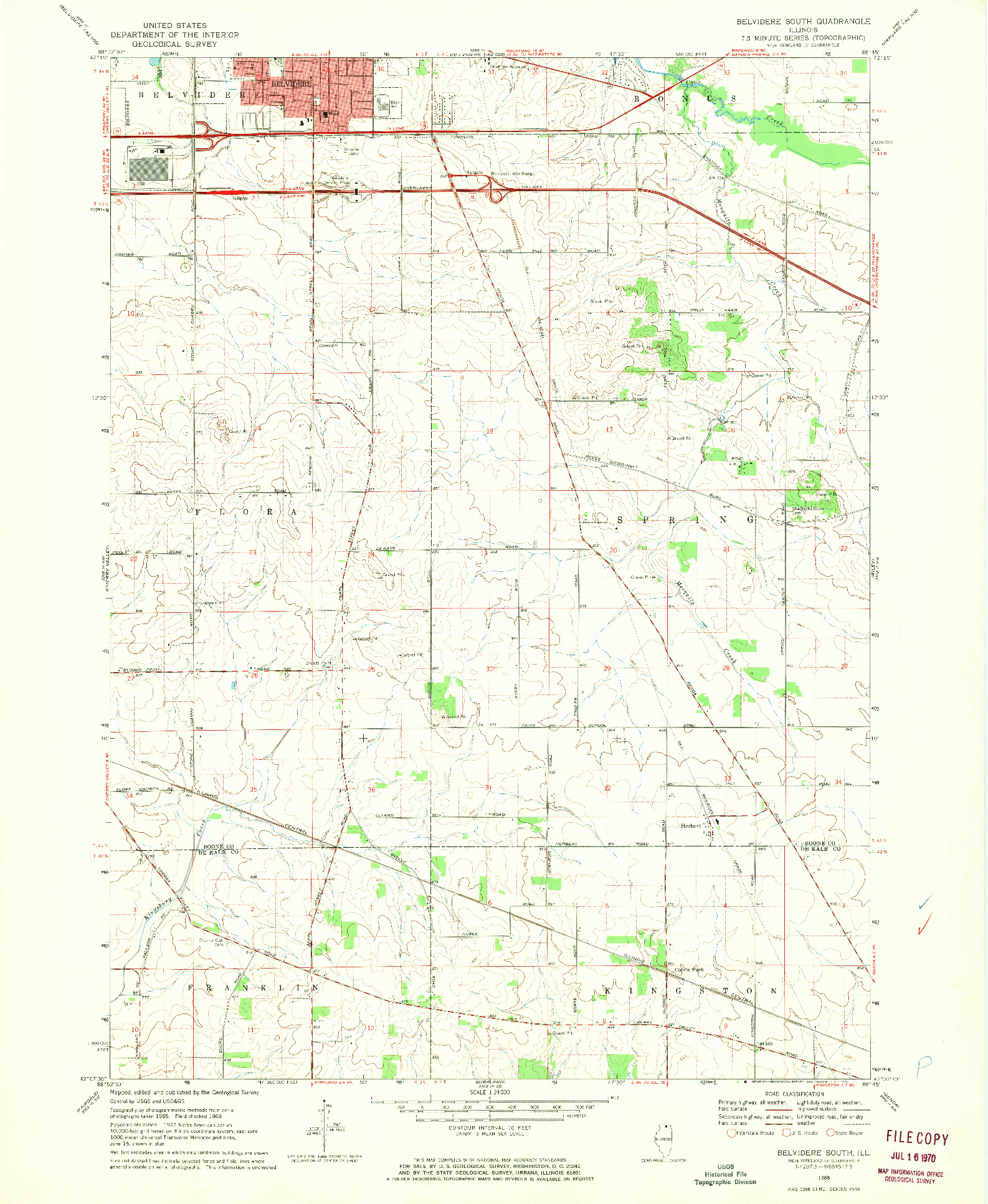 USGS 1:24000-SCALE QUADRANGLE FOR BELVIDERE SOUTH, IL 1968