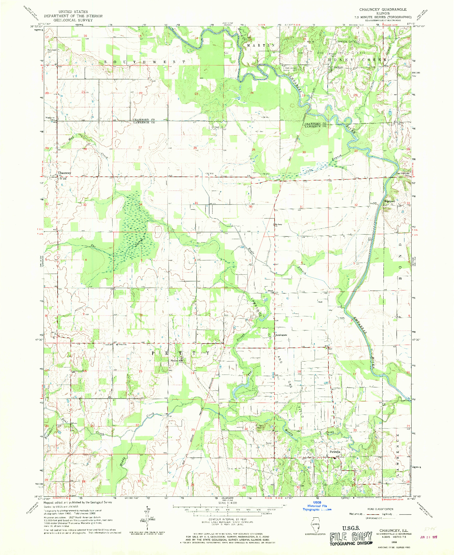 USGS 1:24000-SCALE QUADRANGLE FOR CHAUNCEY, IL 1968