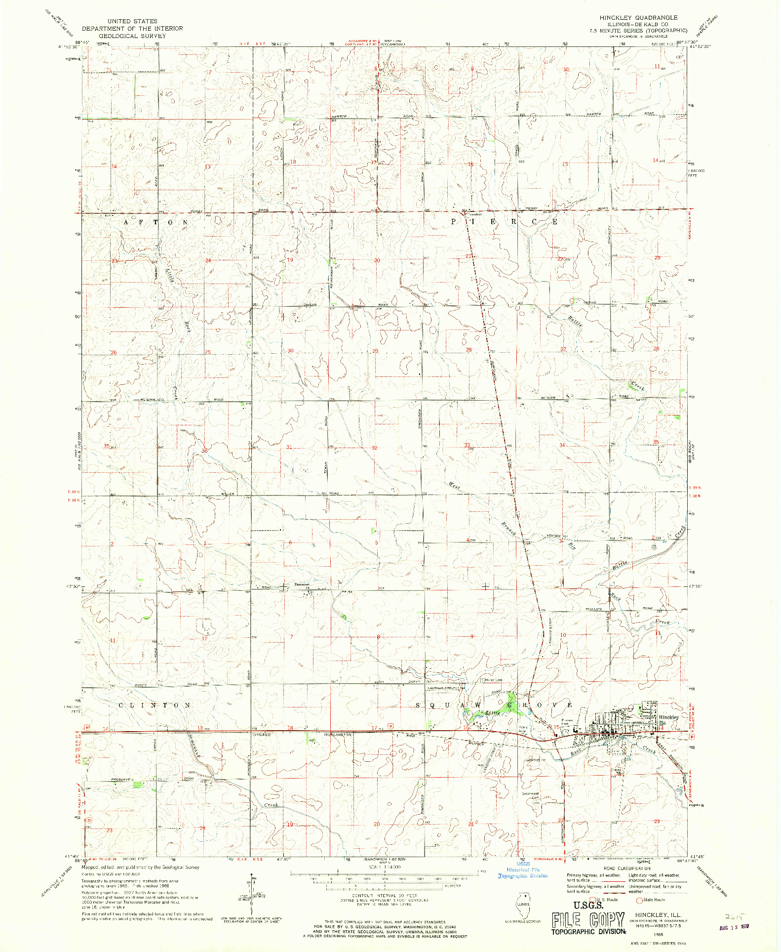 USGS 1:24000-SCALE QUADRANGLE FOR HINCKLEY, IL 1968