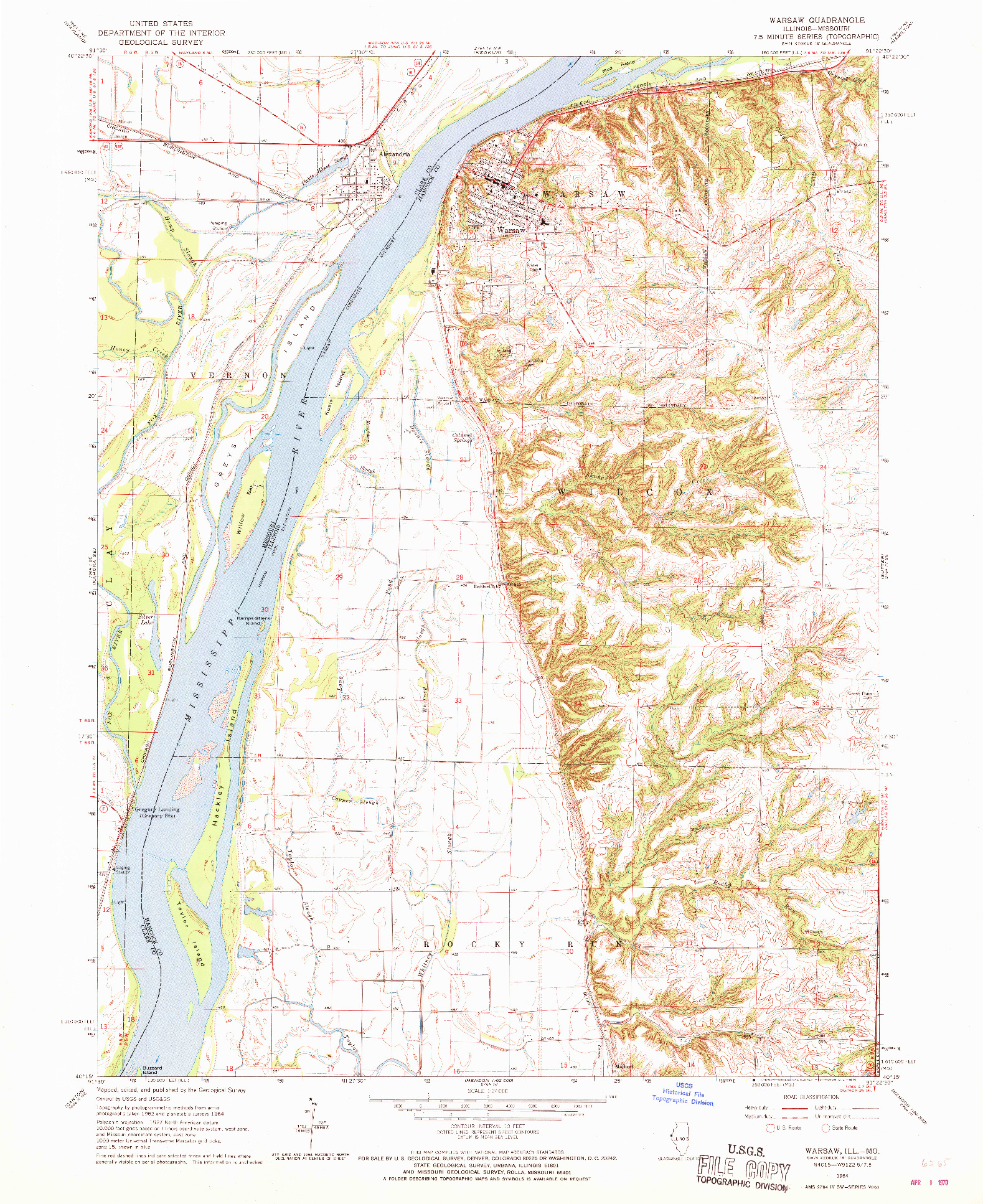 USGS 1:24000-SCALE QUADRANGLE FOR WARSAW, IL 1964