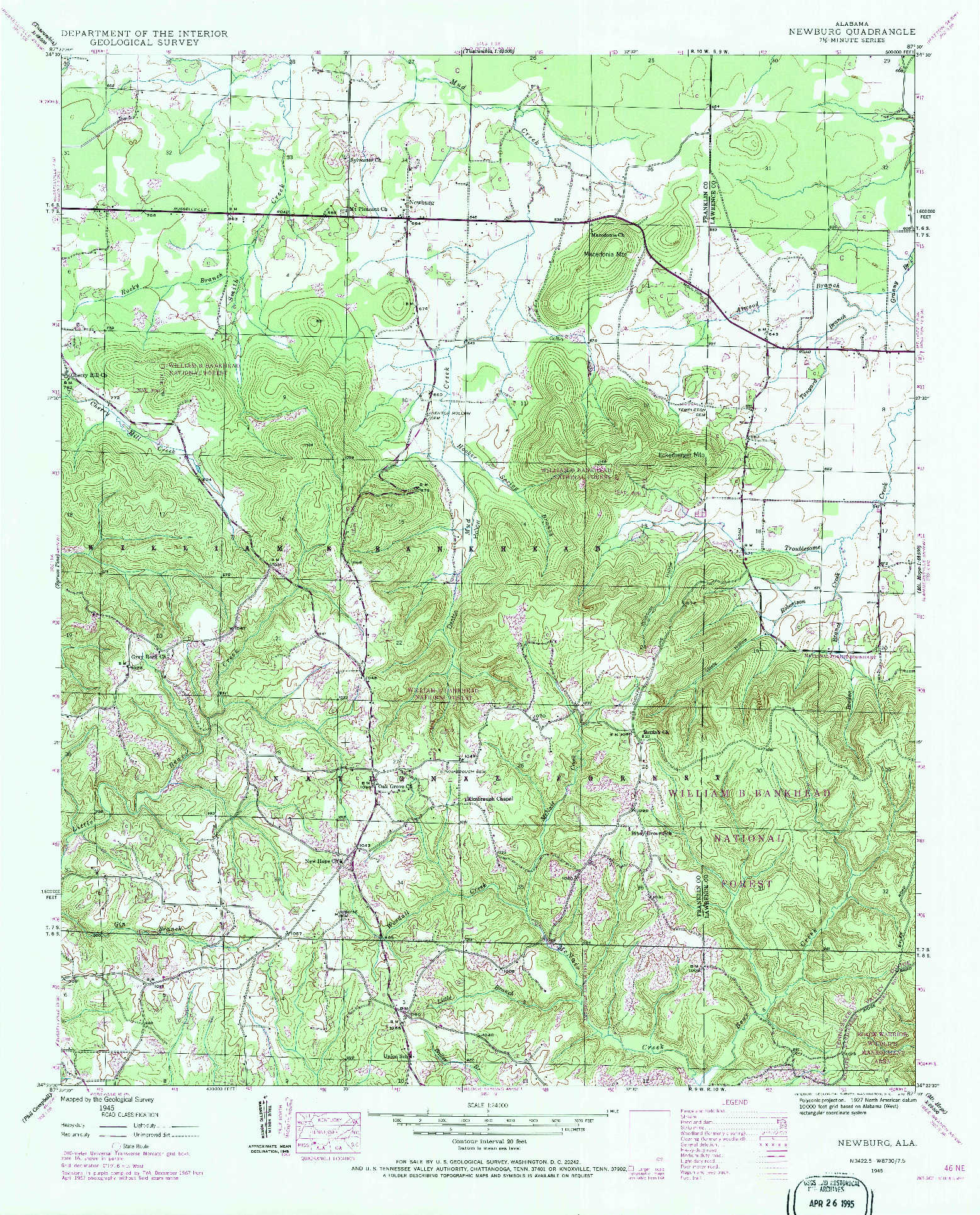 USGS 1:24000-SCALE QUADRANGLE FOR NEWBURG, AL 1945