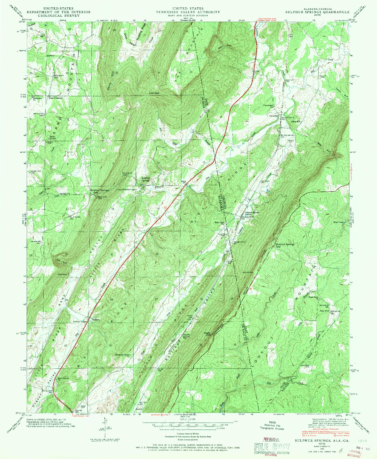 USGS 1:24000-SCALE QUADRANGLE FOR SULPHUR SPRINGS, AL 1946