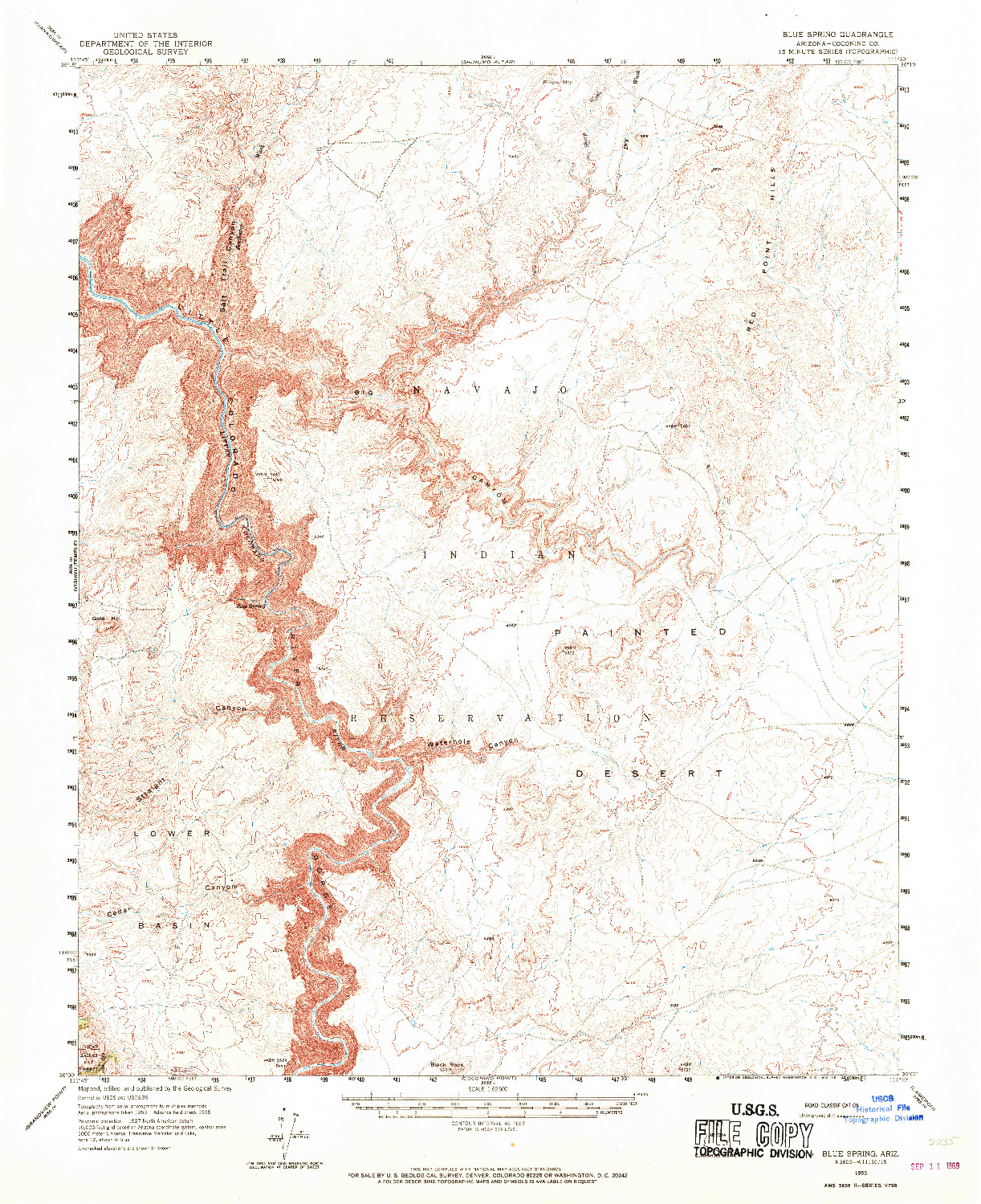 USGS 1:62500-SCALE QUADRANGLE FOR BLUE SPRING, AZ 1955