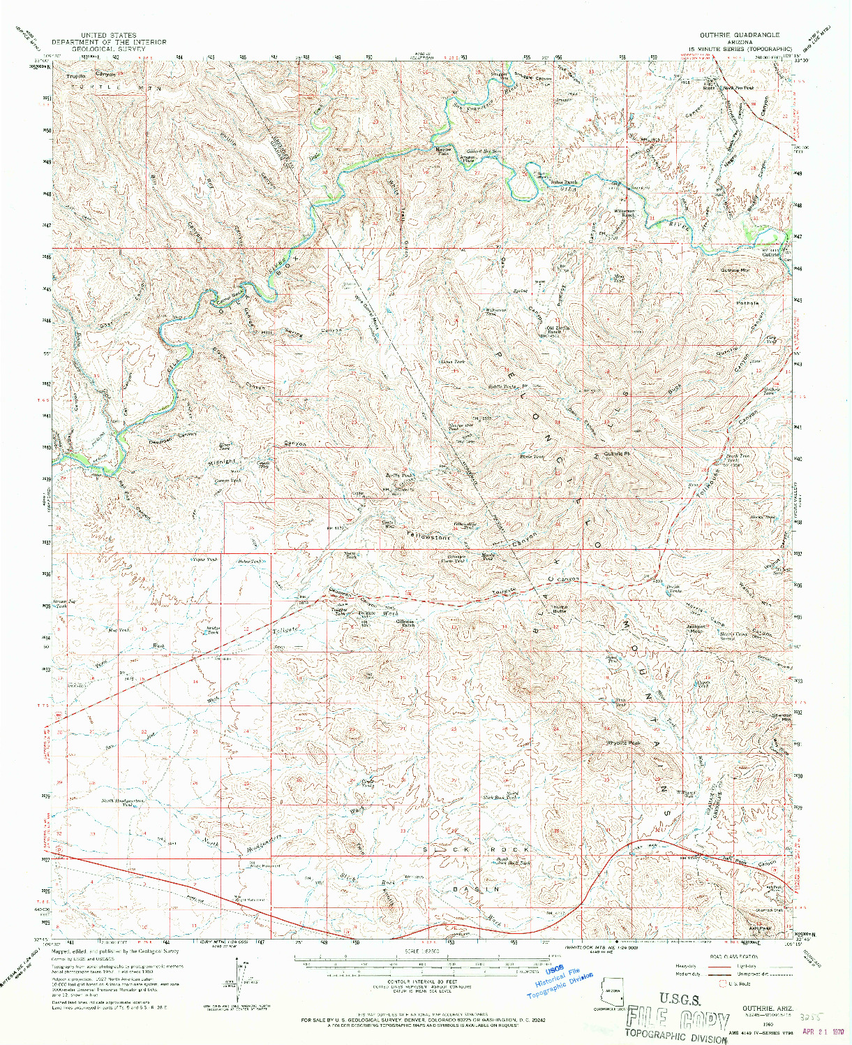 USGS 1:62500-SCALE QUADRANGLE FOR GUTHRIE, AZ 1960