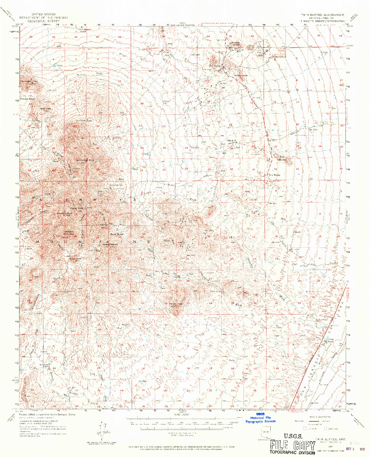 USGS 1:62500-SCALE QUADRANGLE FOR TWIN BUTTES, AZ 1957